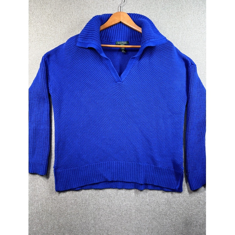 Lauren Ralph Lauren Knit Sweater Womens XL Blue V Neck Relaxed Coastal Preppy